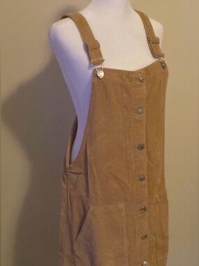 Topshop Moto Tan Corduroy Button-Down Pinafore Dress